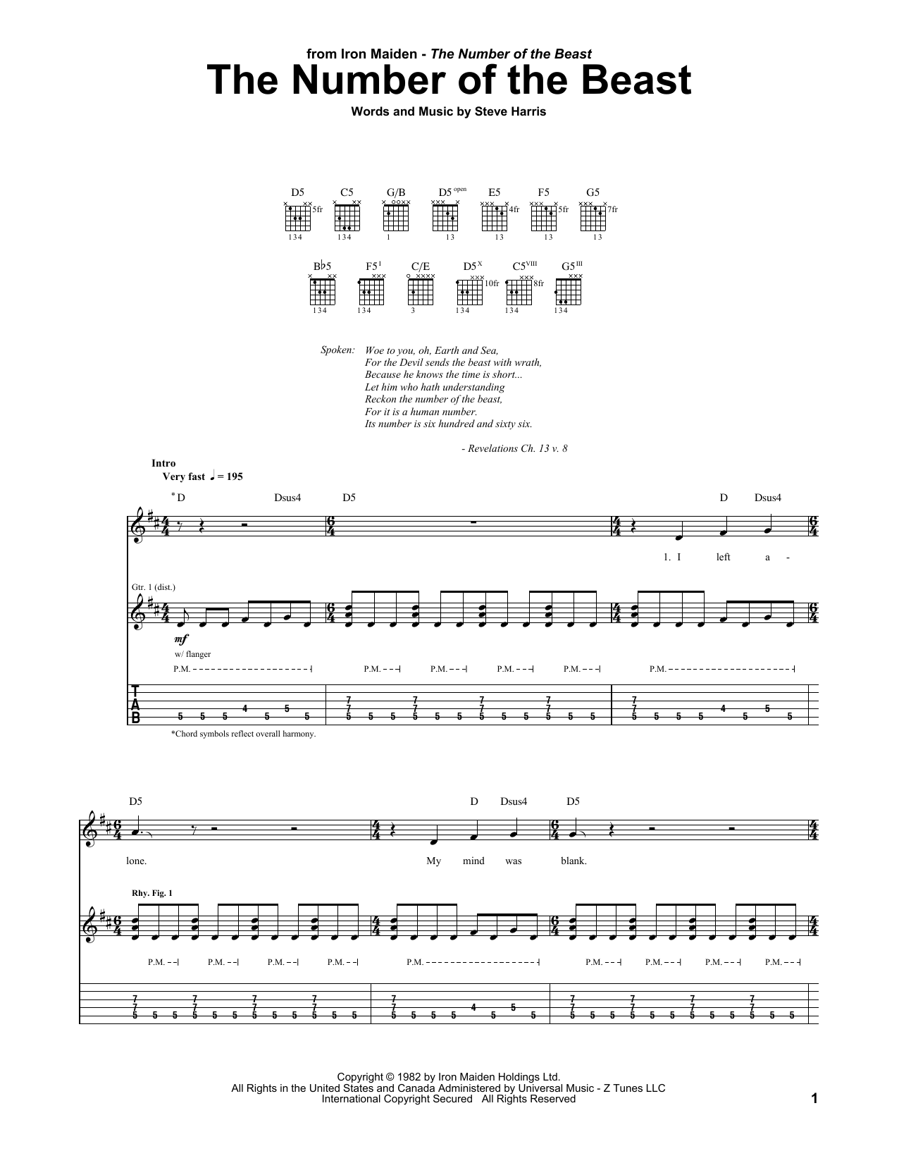 Download Iron Maiden The Number Of The Beast Sheet Music