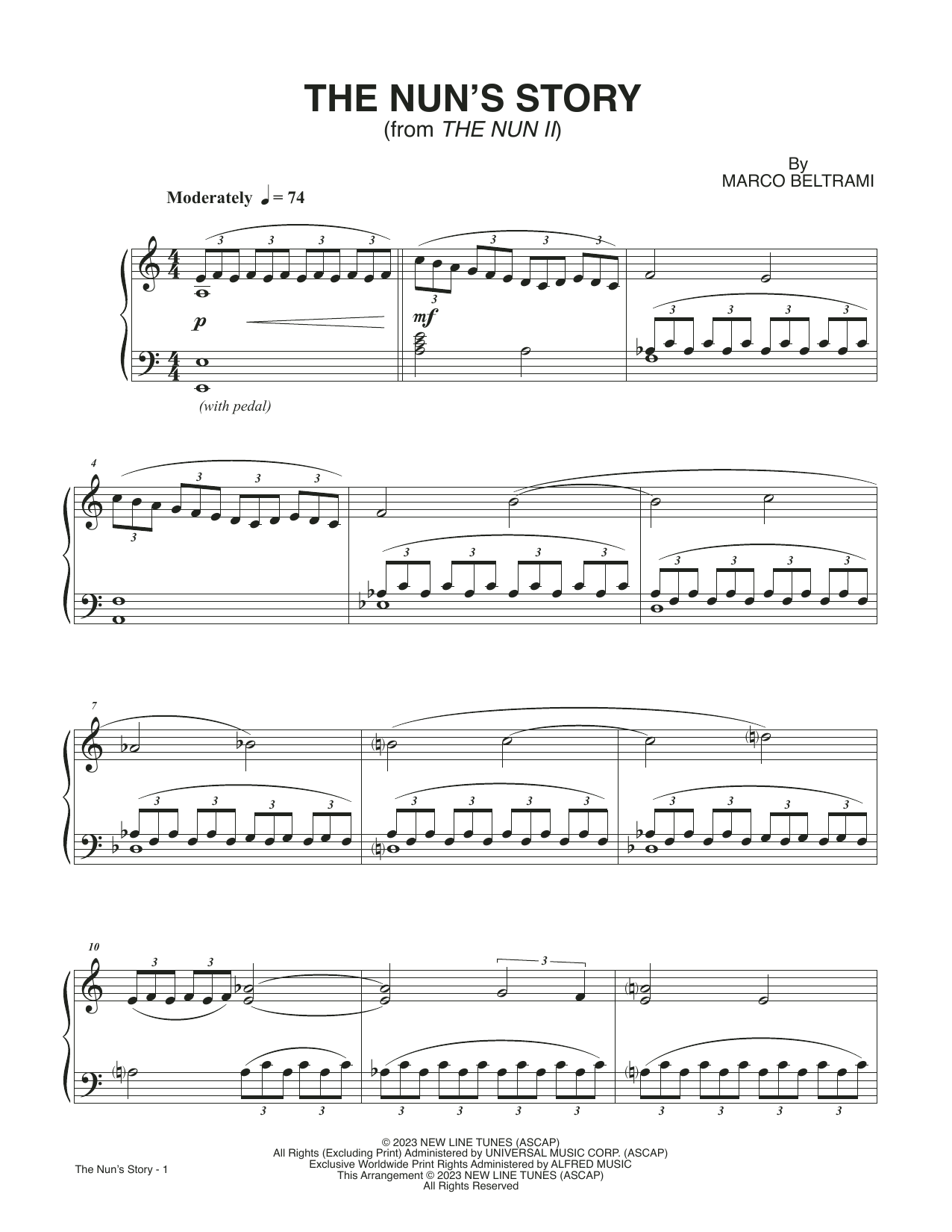 Marco Beltrami The Nun's Story (from The Nun II) sheet music notes printable PDF score