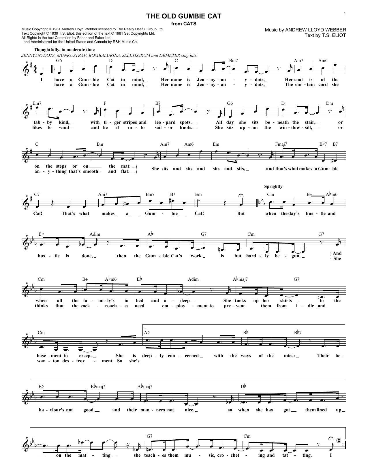 Download Andrew Lloyd Webber The Old Gumbie Cat (from Cats) Sheet Music
