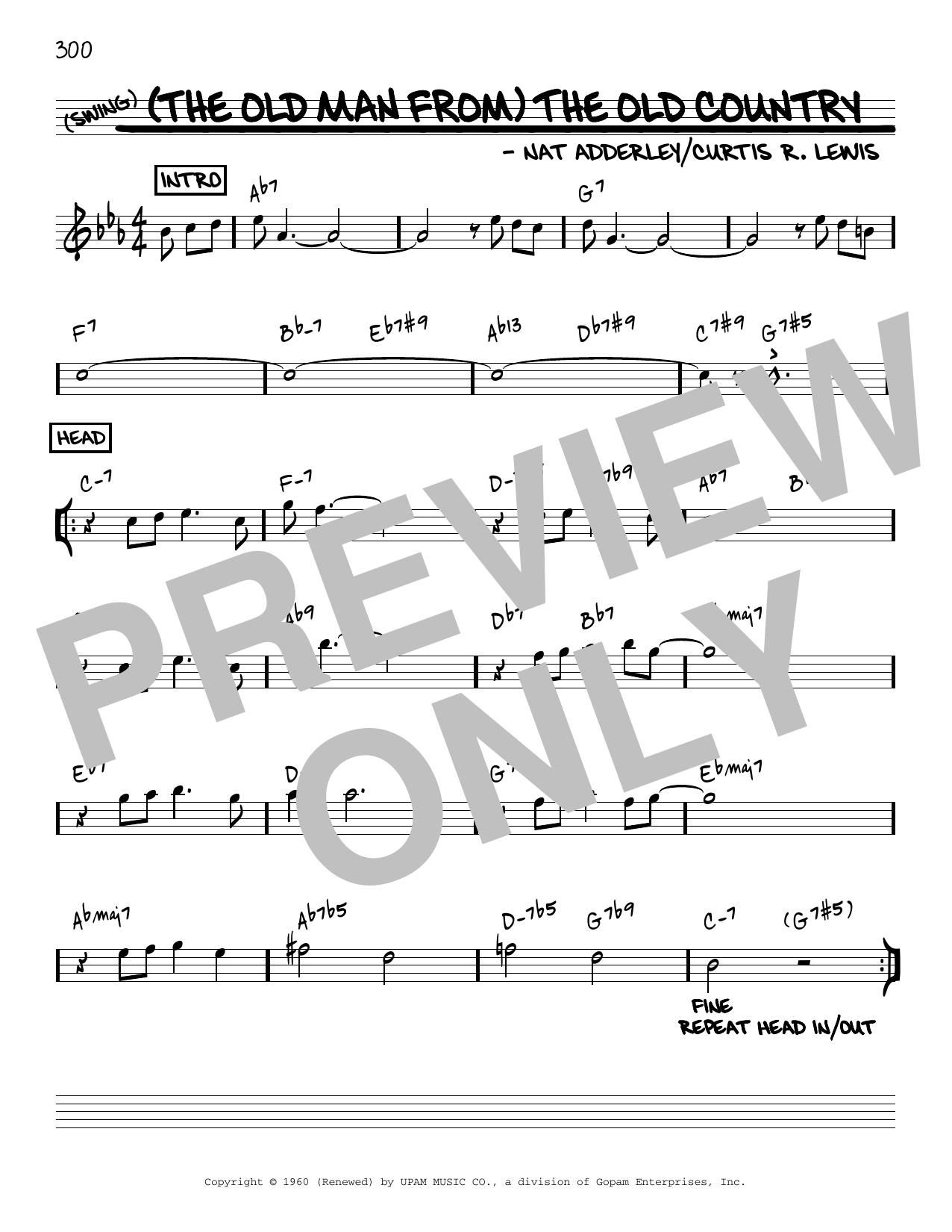 Download Nat Adderley (The Old Man From) The Old Country [Reh Sheet Music