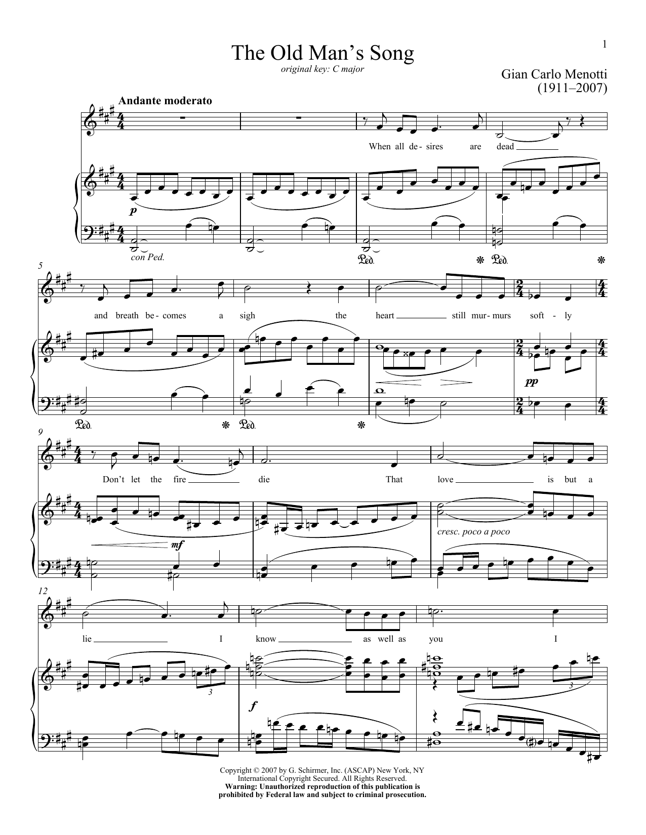 Download Gian Carlo Menotti The Old Man's Song Sheet Music