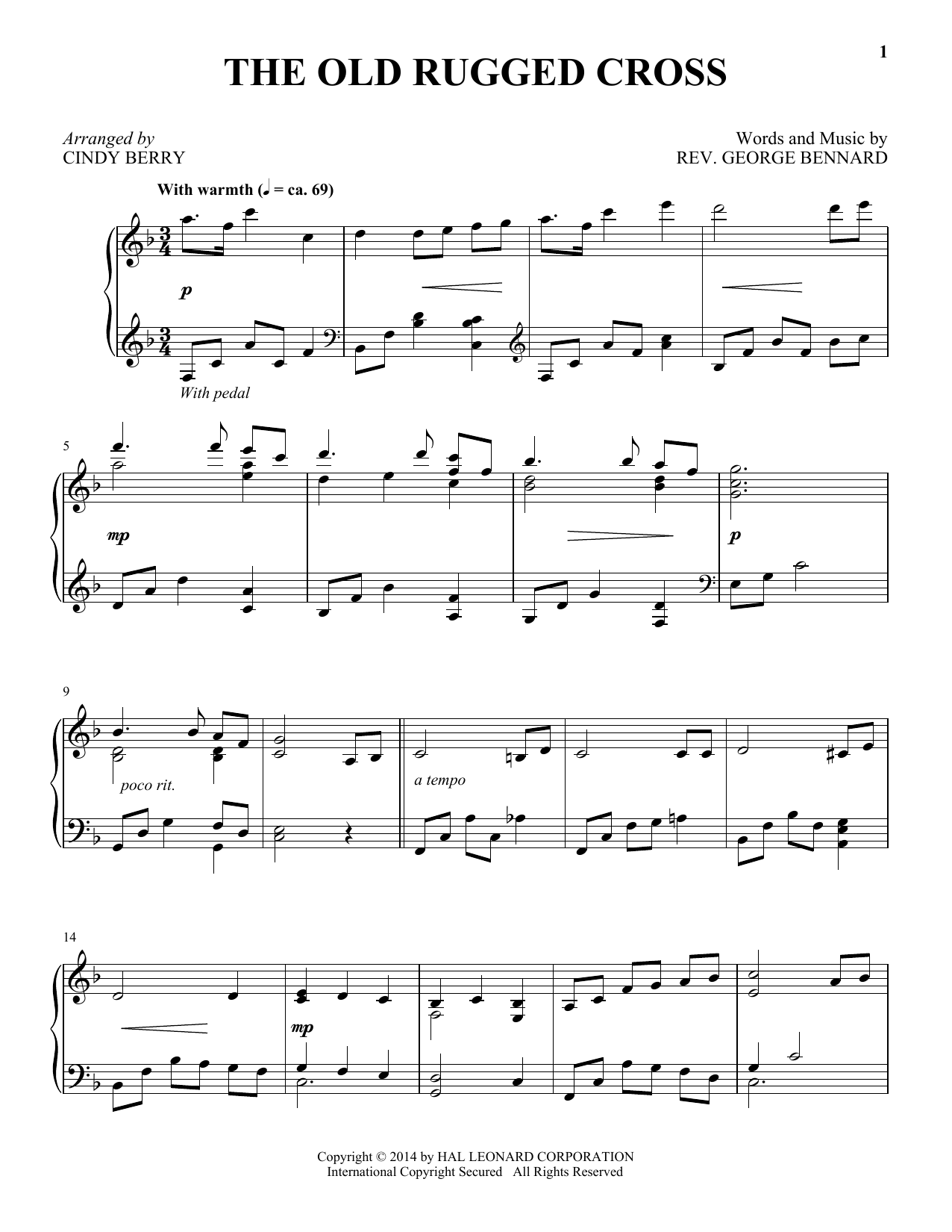 Download Cindy Berry The Old Rugged Cross Sheet Music