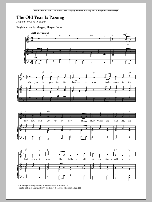 Download Anonymous The Old Year Is Passing Sheet Music