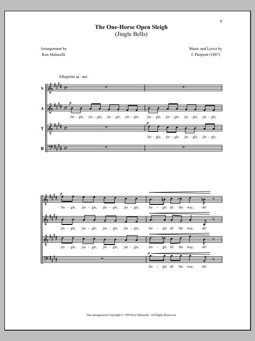 Download Anne Raugh The One-Horse Open Sleigh (Jingle Bells Sheet Music