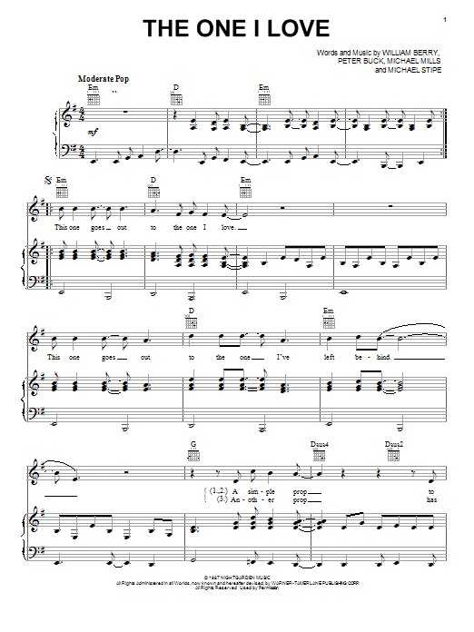 Download R.E.M. The One I Love Sheet Music