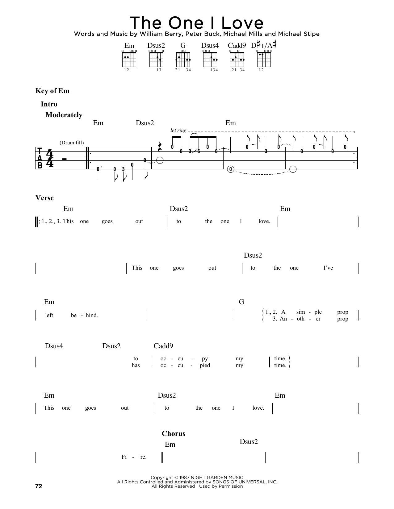 Download R.E.M. The One I Love Sheet Music