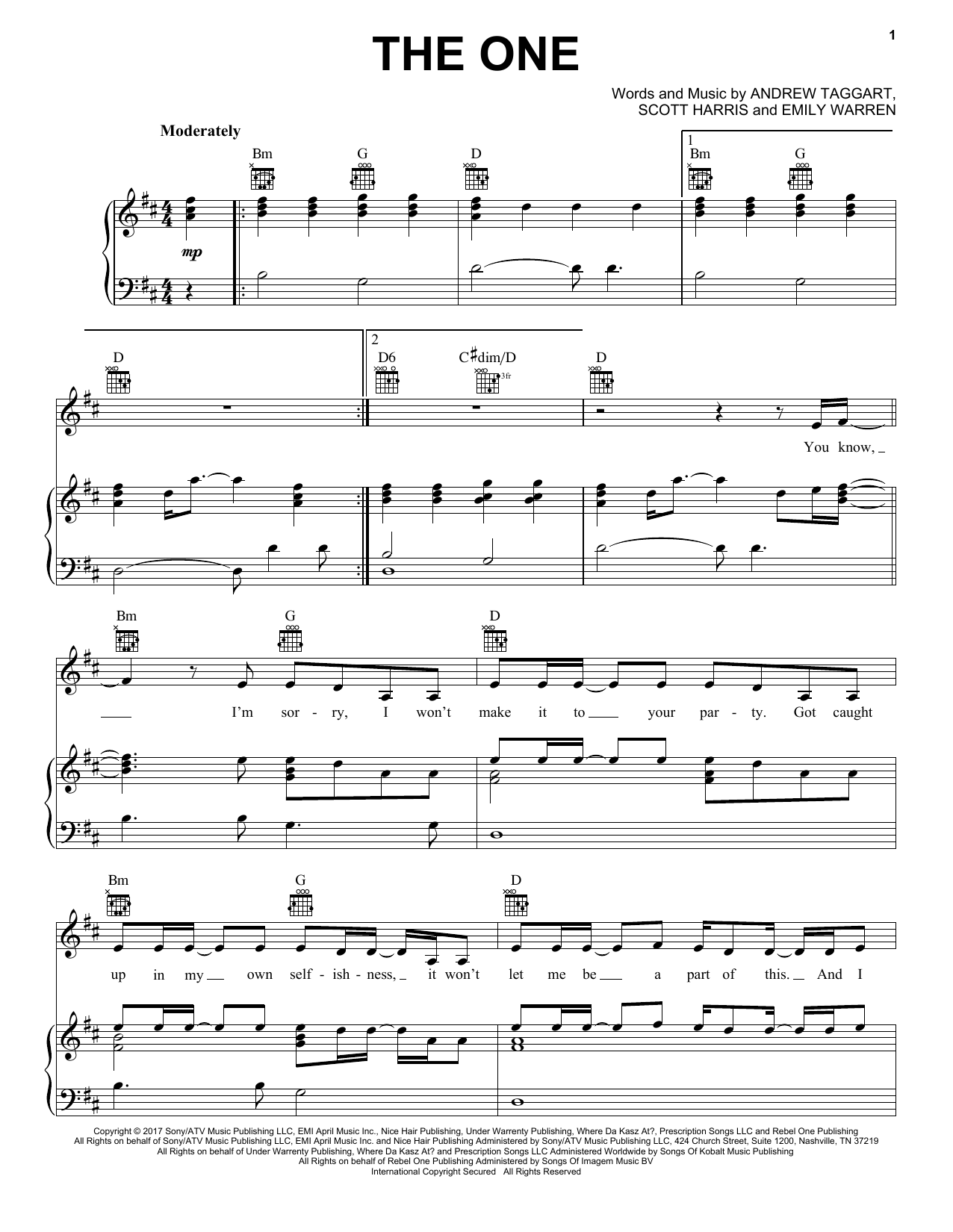Download The Chainsmokers The One Sheet Music