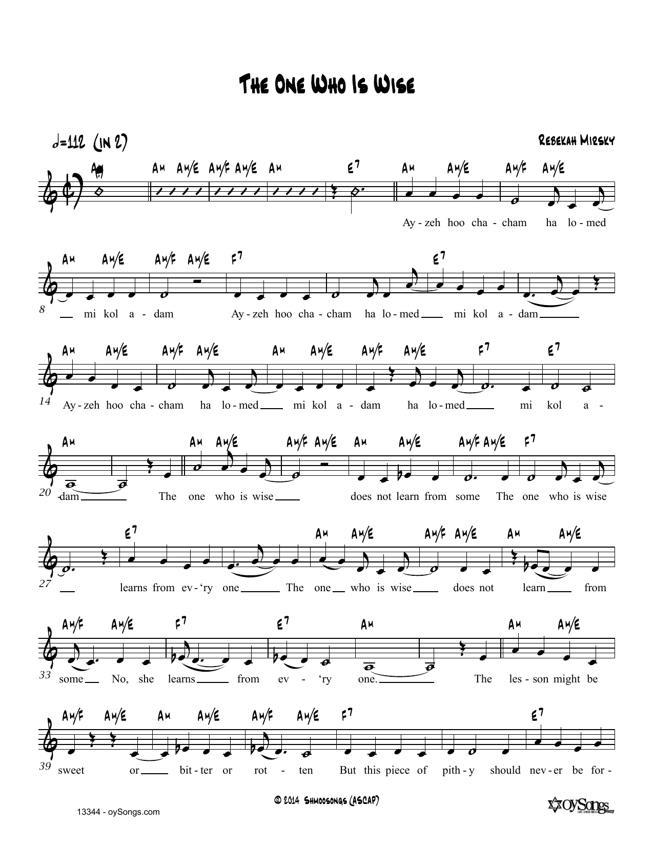 Download Rebecca Mirsky The One Who Is Wise Sheet Music