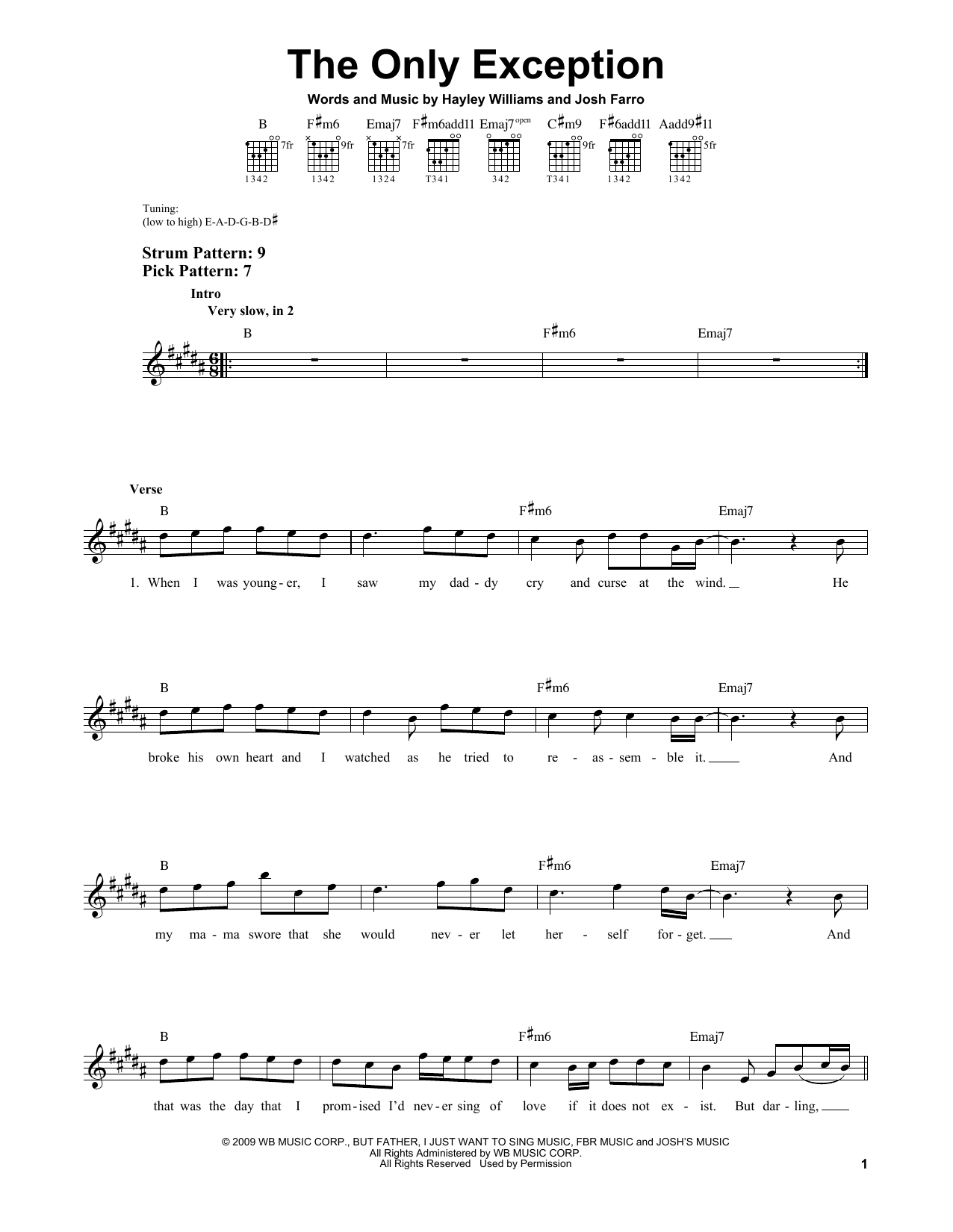 Download Paramore The Only Exception Sheet Music