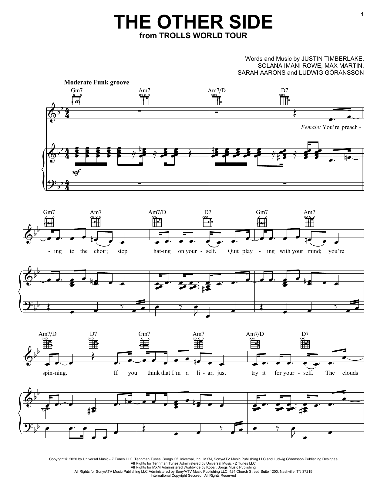 Download SZA & Justin Timberlake The Other Side (from Trolls World Tour) Sheet Music