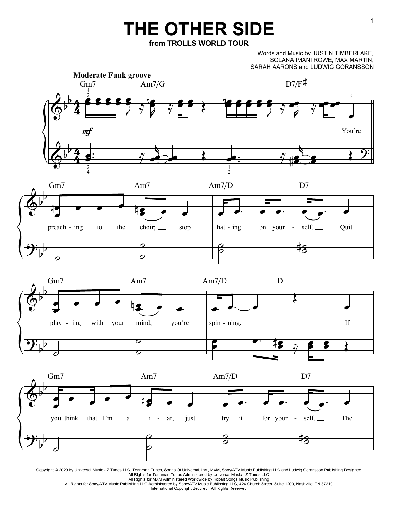 Download SZA & Justin Timberlake The Other Side (from Trolls World Tour) Sheet Music