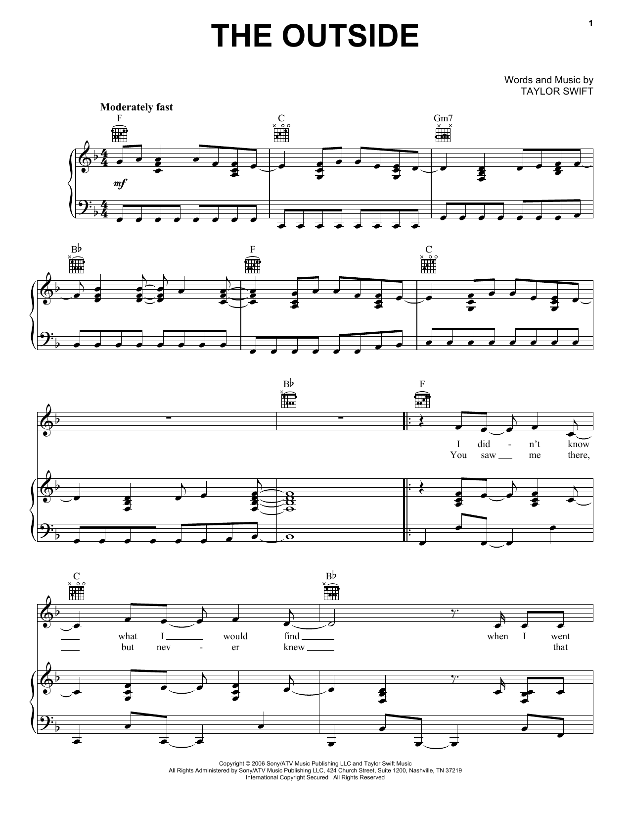 Download Taylor Swift The Outside Sheet Music
