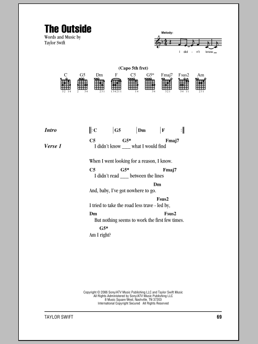 Download Taylor Swift The Outside Sheet Music