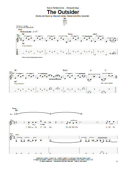 Download A Perfect Circle The Outsider Sheet Music