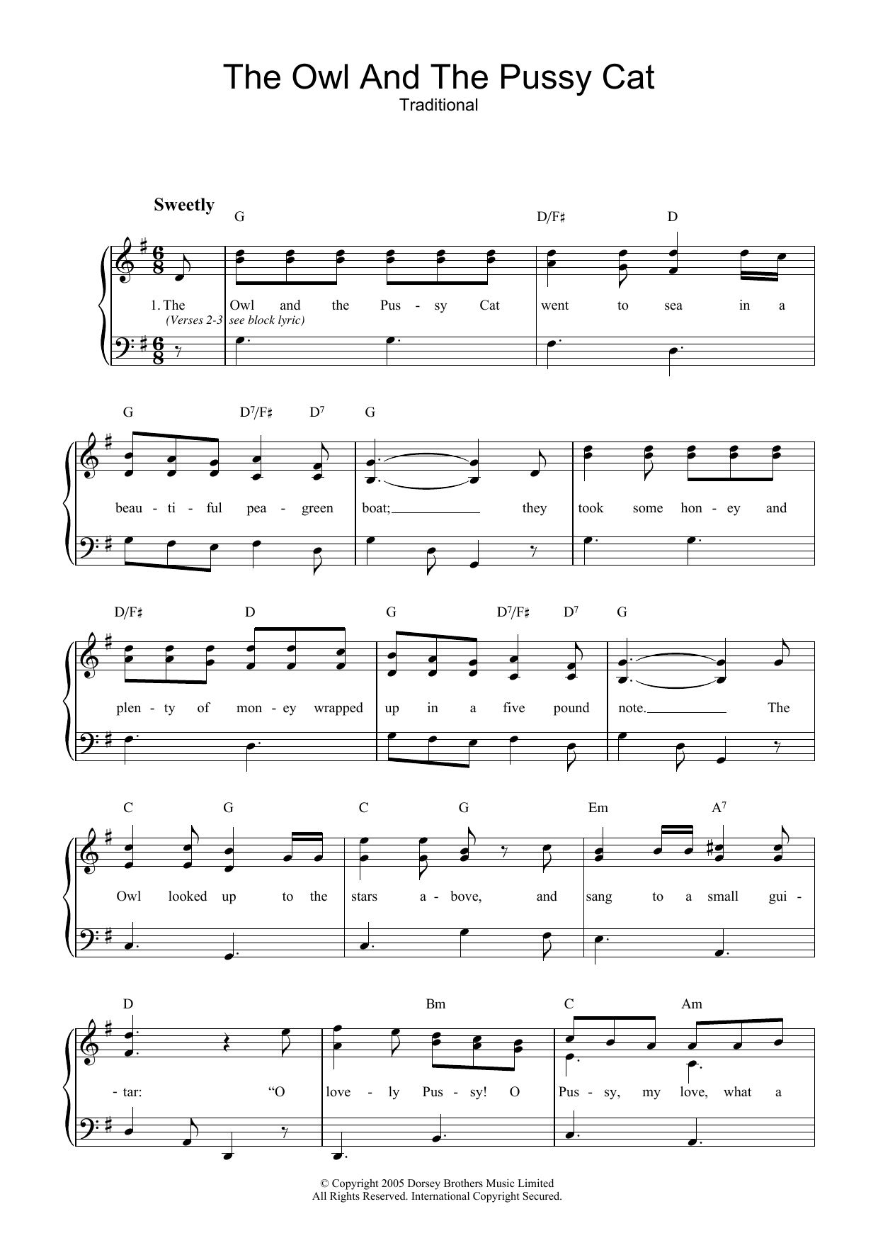 Download Traditional The Owl And The Pussy Cat Sheet Music