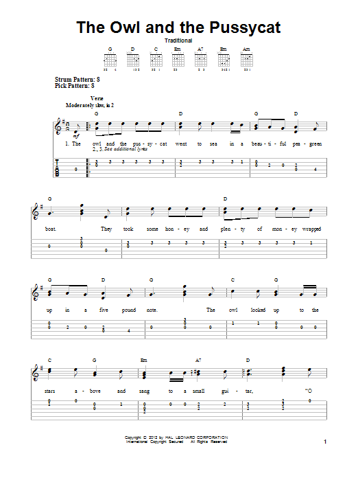 Download Traditional The Owl And The Pussycat Sheet Music
