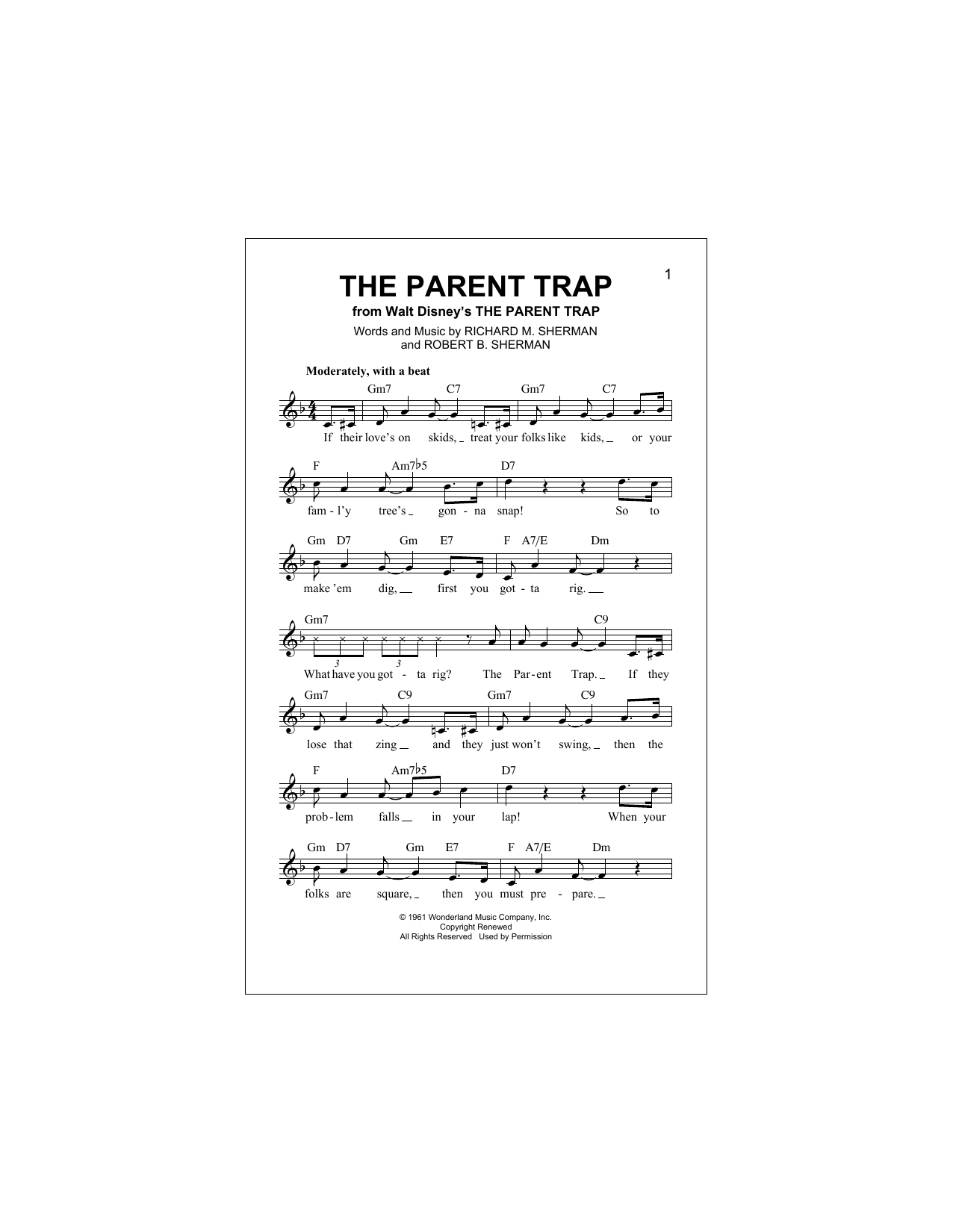 Download Robert B. Sherman The Parent Trap Sheet Music