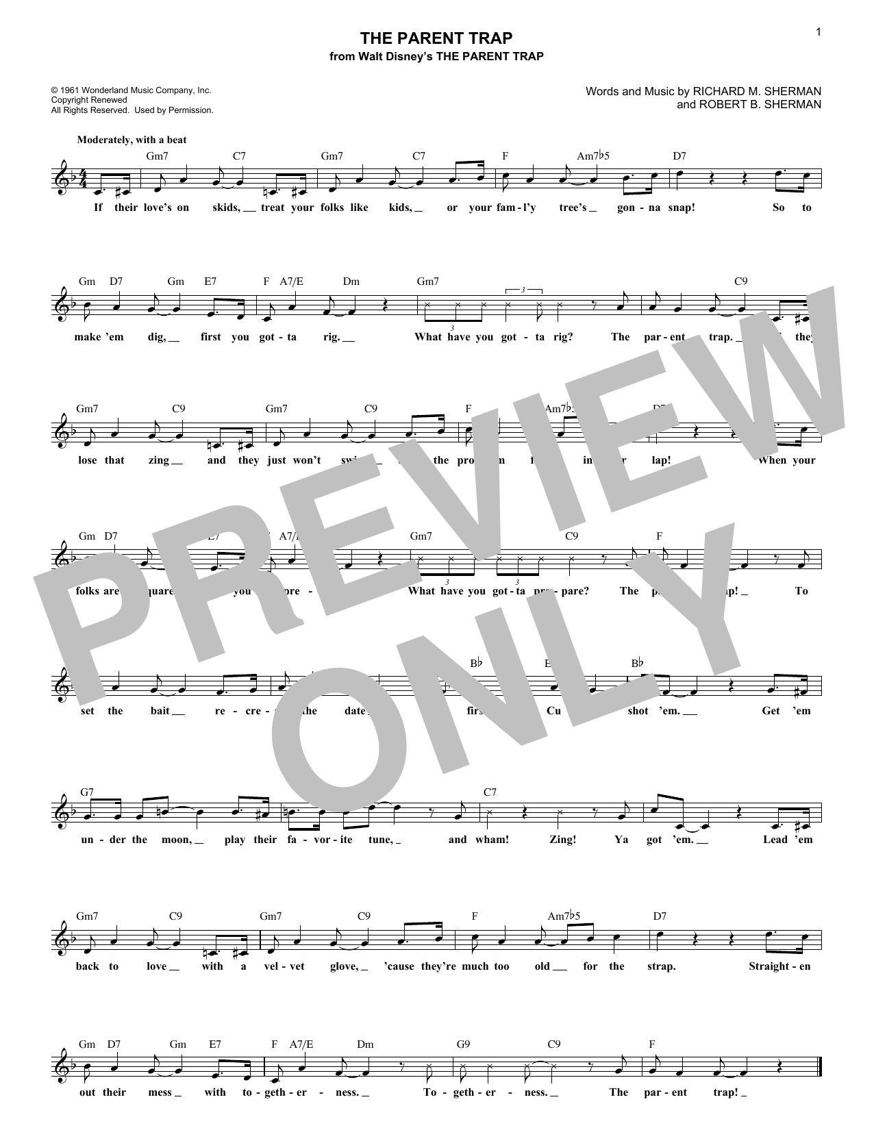 Download Sherman Brothers The Parent Trap Sheet Music