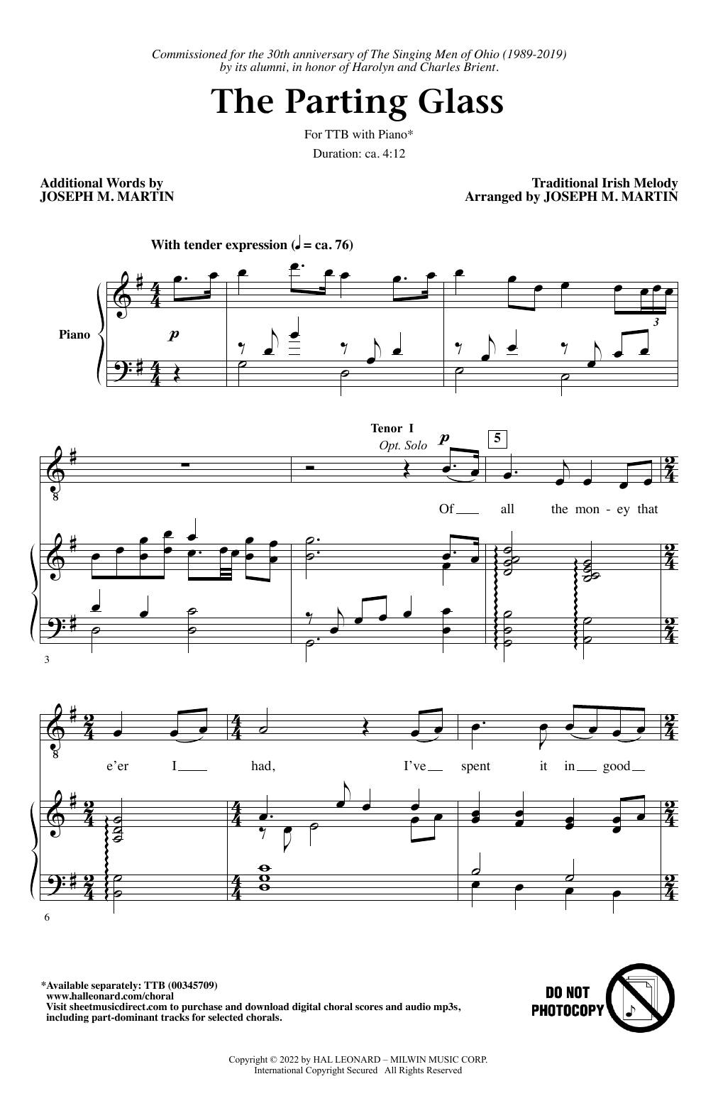 Download Traditional Irish Melody The Parting Glass (arr. Joseph M. Marti Sheet Music