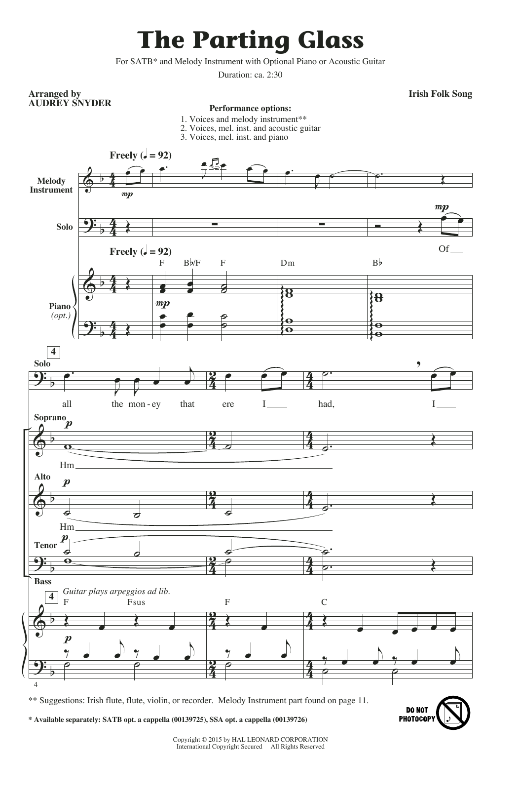 Download Audrey Snyder The Parting Glass Sheet Music