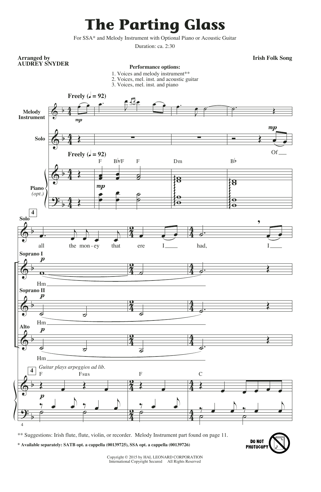 Download Audrey Snyder The Parting Glass Sheet Music