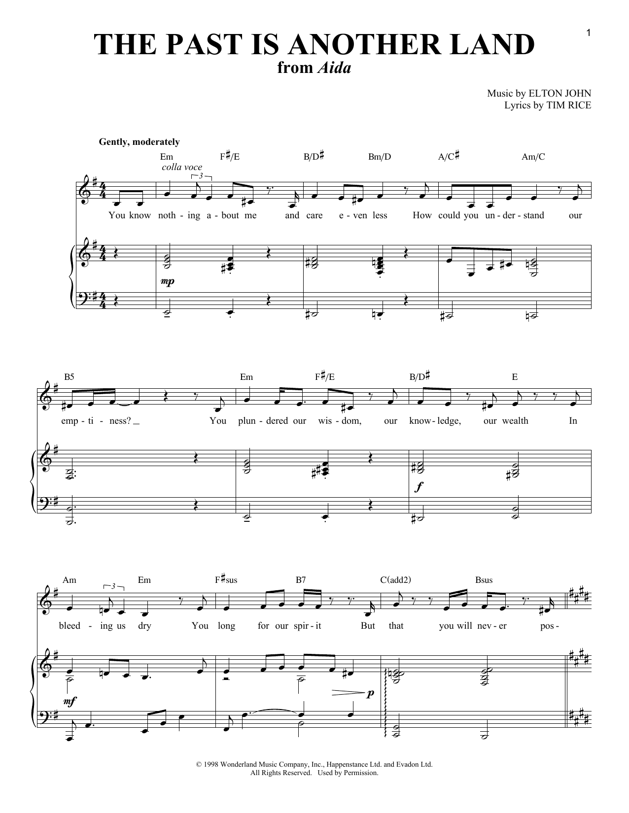 Download Elton John The Past Is Another Land (from Aida) Sheet Music