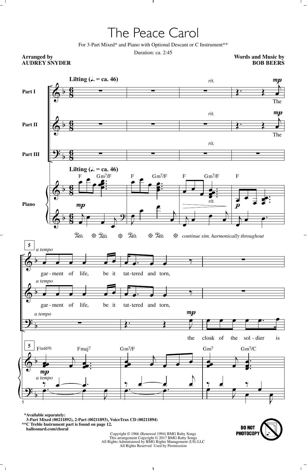 Download Audrey Snyder The Peace Carol Sheet Music
