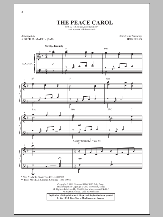 Download John Denver The Peace Carol (arr. Joseph M. Martin) Sheet Music