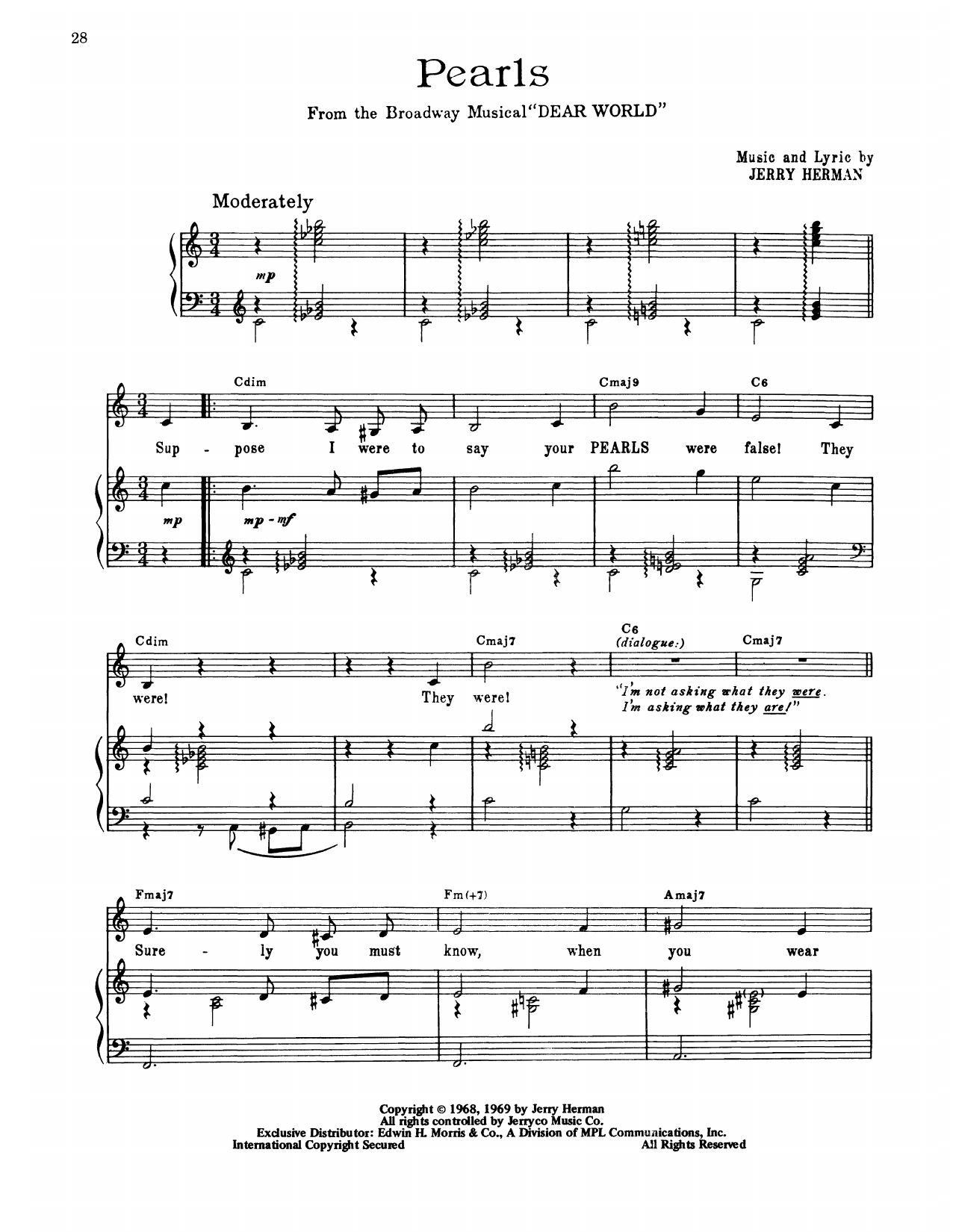 Jerry Herman The Pearls (from Dear World) sheet music notes printable PDF score