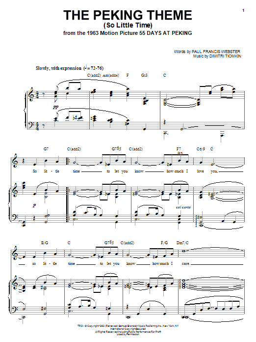 Download Dimitri Tiomkin The Peking Theme (So Little Time) Sheet Music