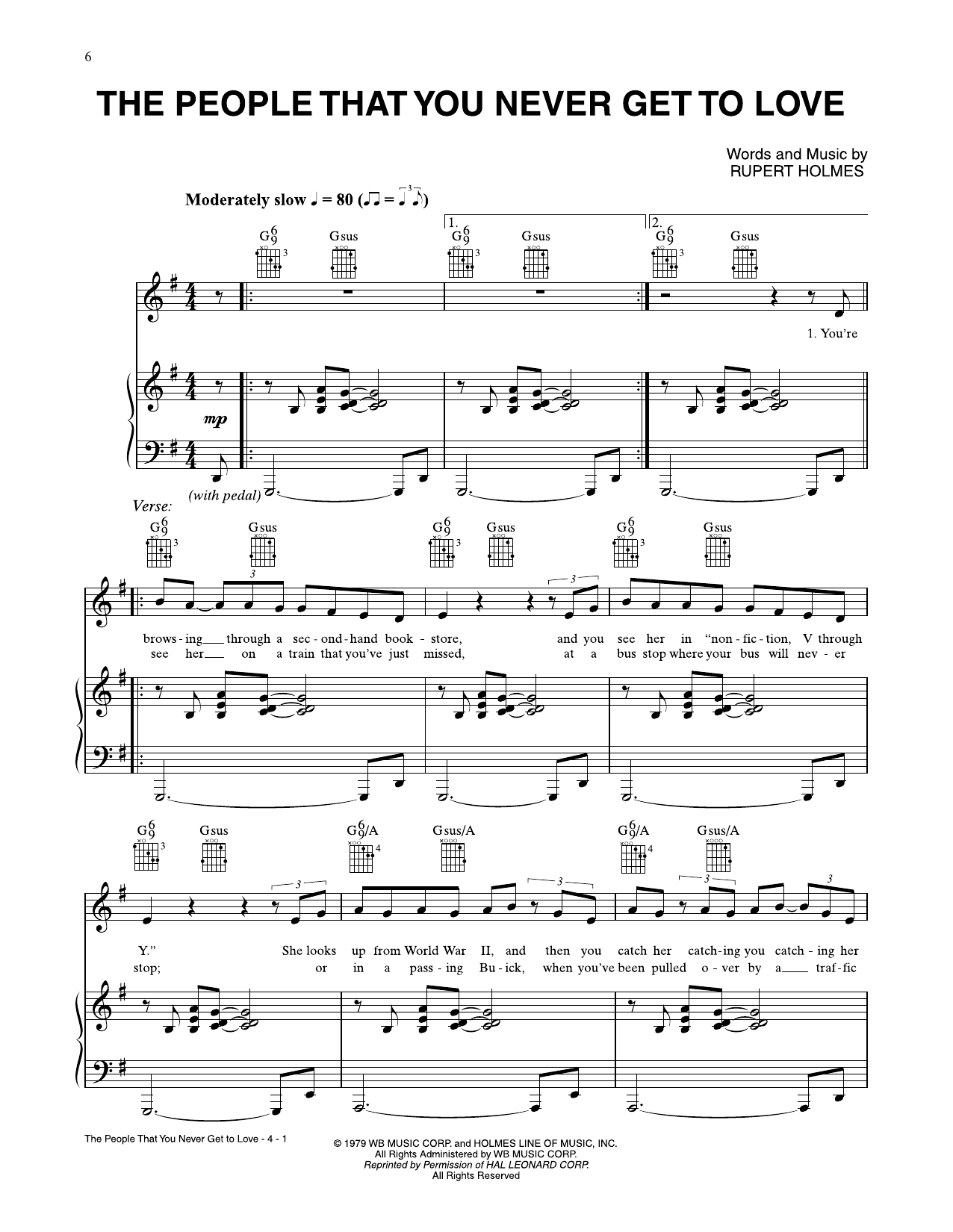 Download Rupert Holmes The People That You Never Get To Love Sheet Music