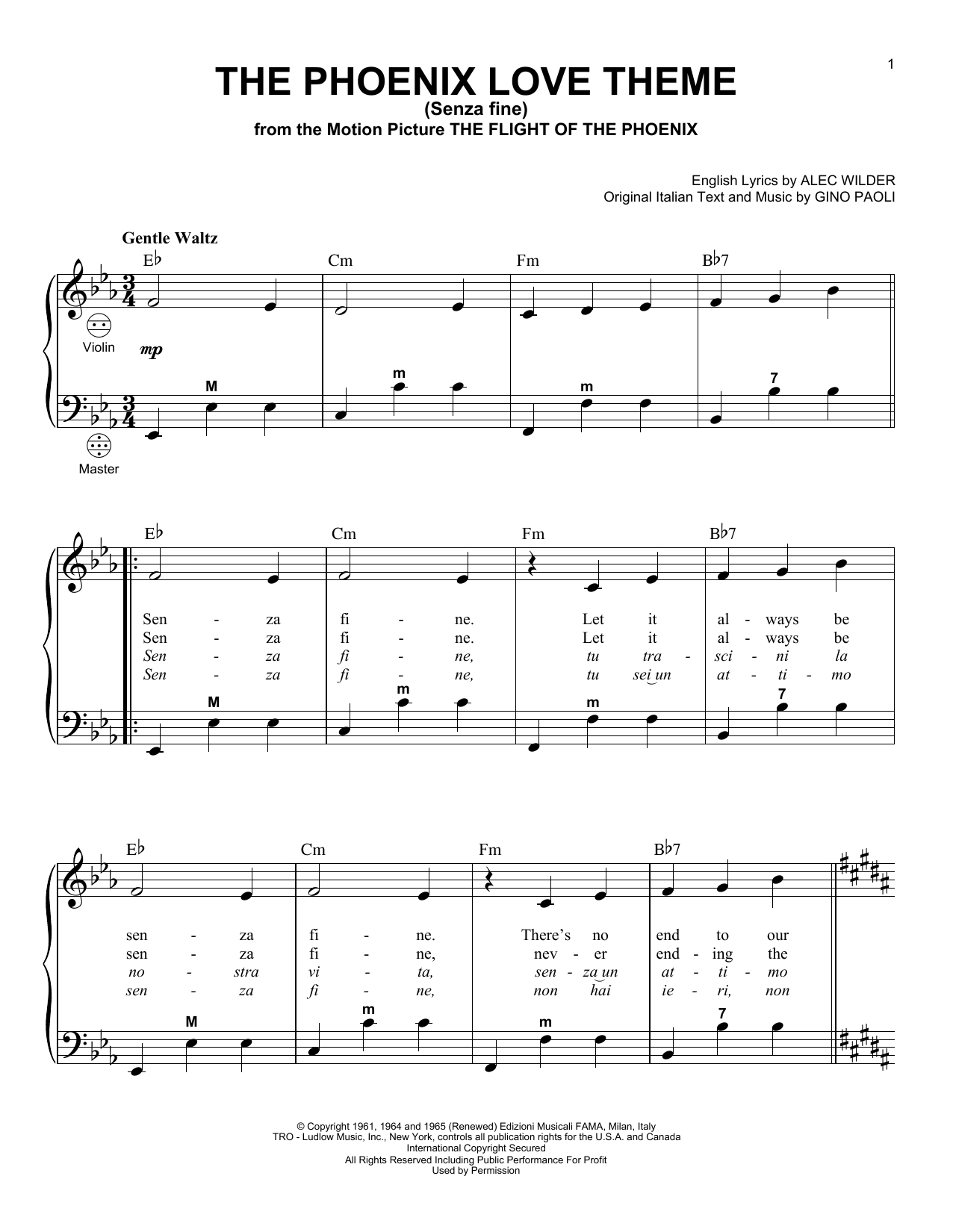 Download Gary Meisner The Phoenix Love Theme (Senza Fine) Sheet Music