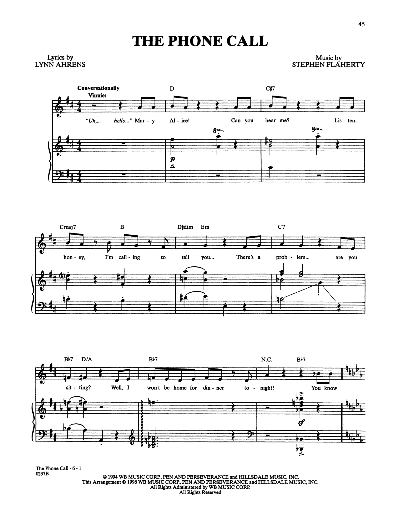 Download Stephen Flaherty and Lynn Ahrens The Phone Call (from Lucky Stiff) Sheet Music
