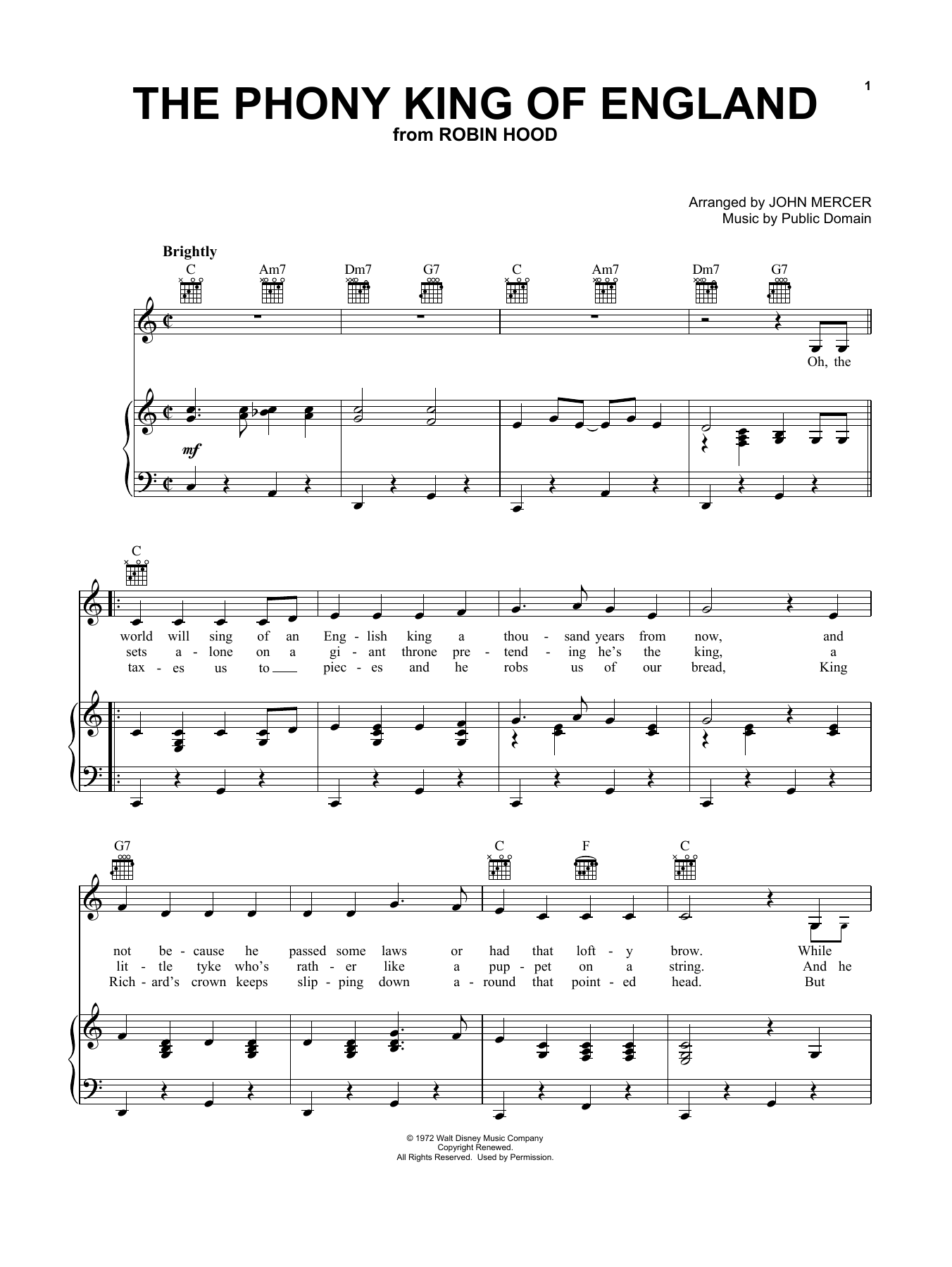 Download John Mercer (arr.) The Phony King Of England Sheet Music