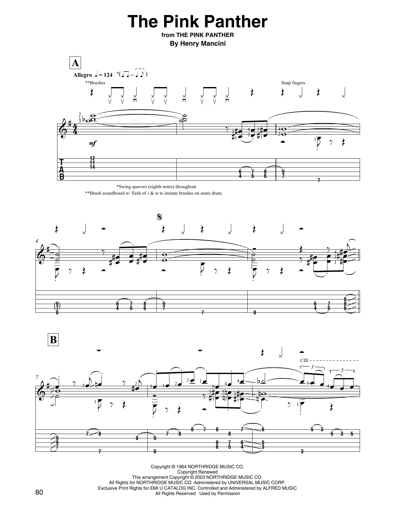Henry Mancini The Pink Panther (arr. David Jaggs) sheet music notes printable PDF score