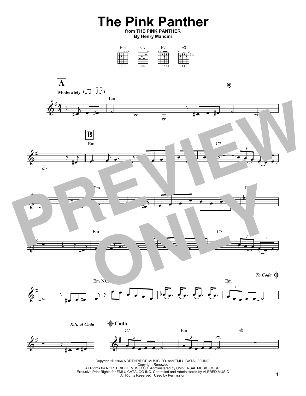 Henry Mancini The Pink Panther sheet music notes printable PDF score