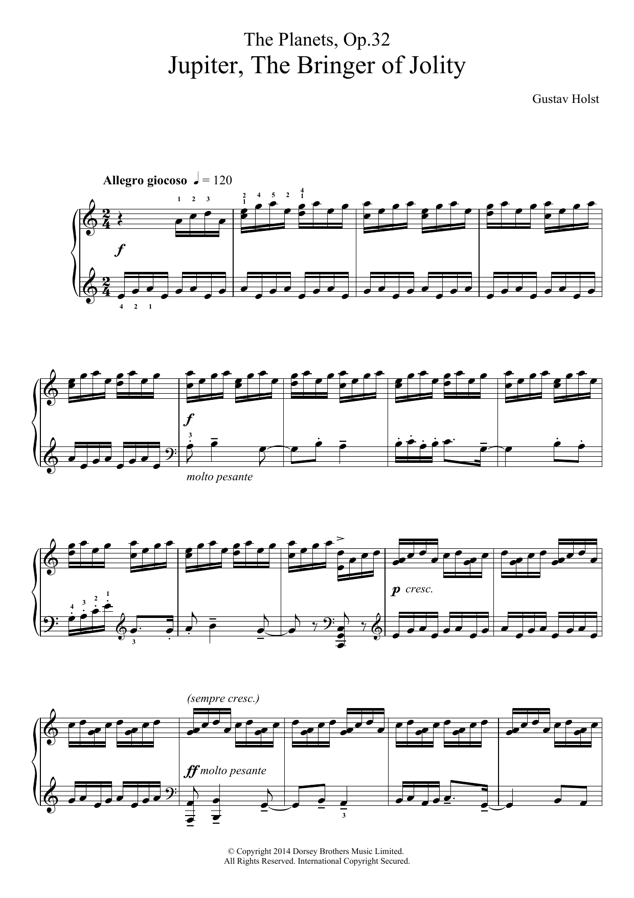 Download Gustav Holst The Planets, Op. 32: Jupiter, the Bring Sheet Music