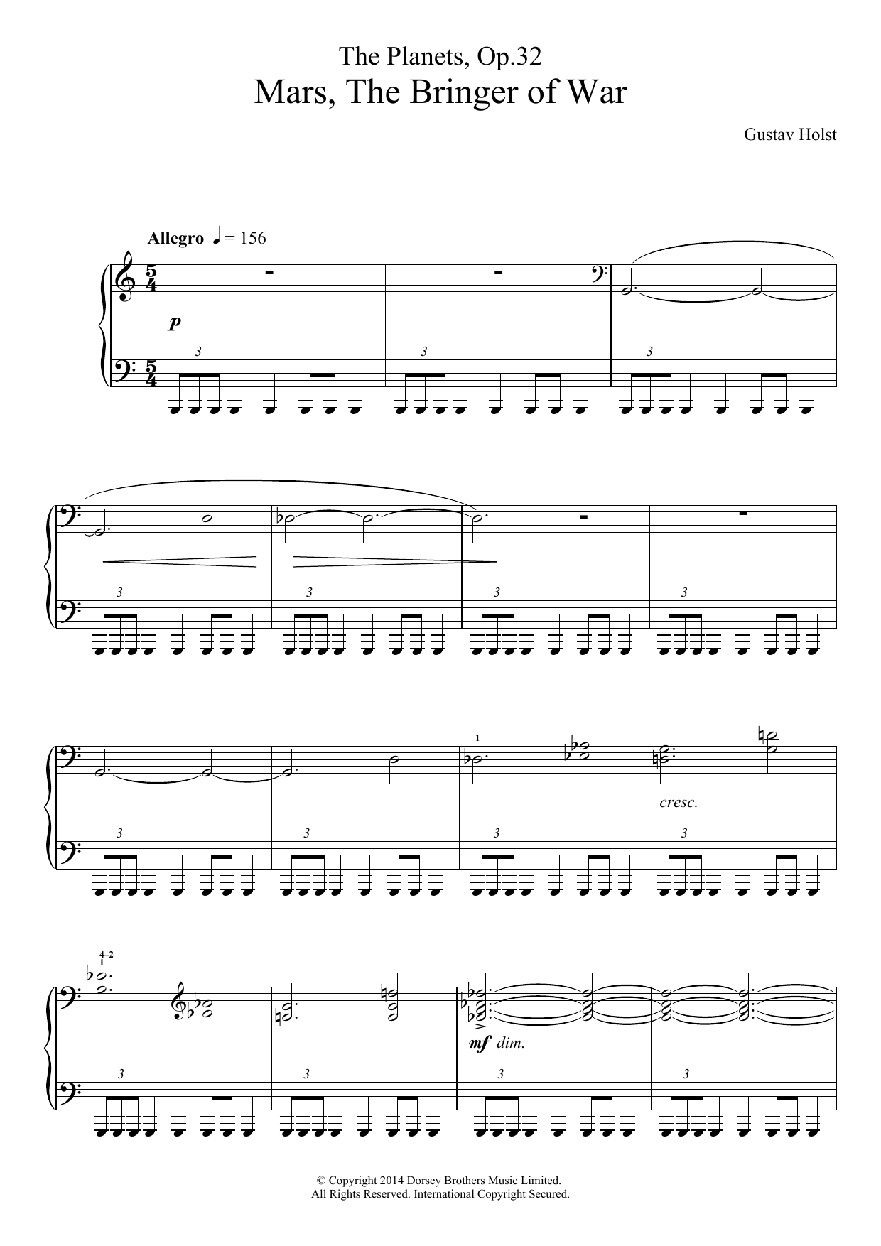 Download Gustav Holst The Planets, Op. 32: Mars, the Bringer Sheet Music