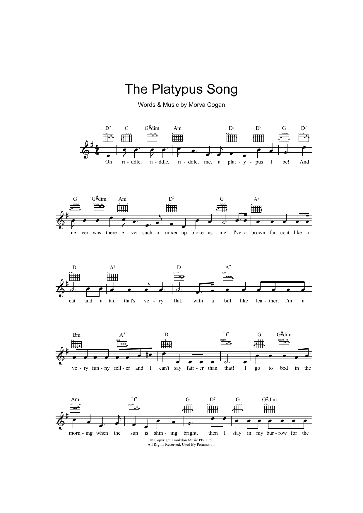 Download Morva Cogan The Platypus Song Sheet Music