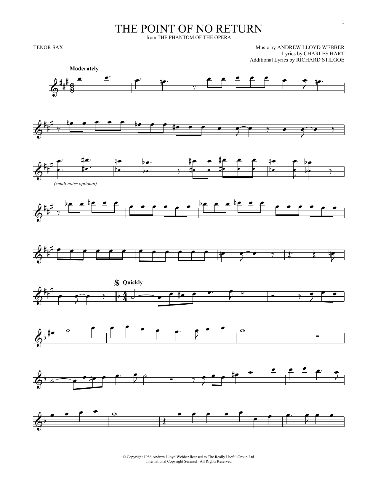 Download Andrew Lloyd Webber The Point Of No Return (from The Phanto Sheet Music