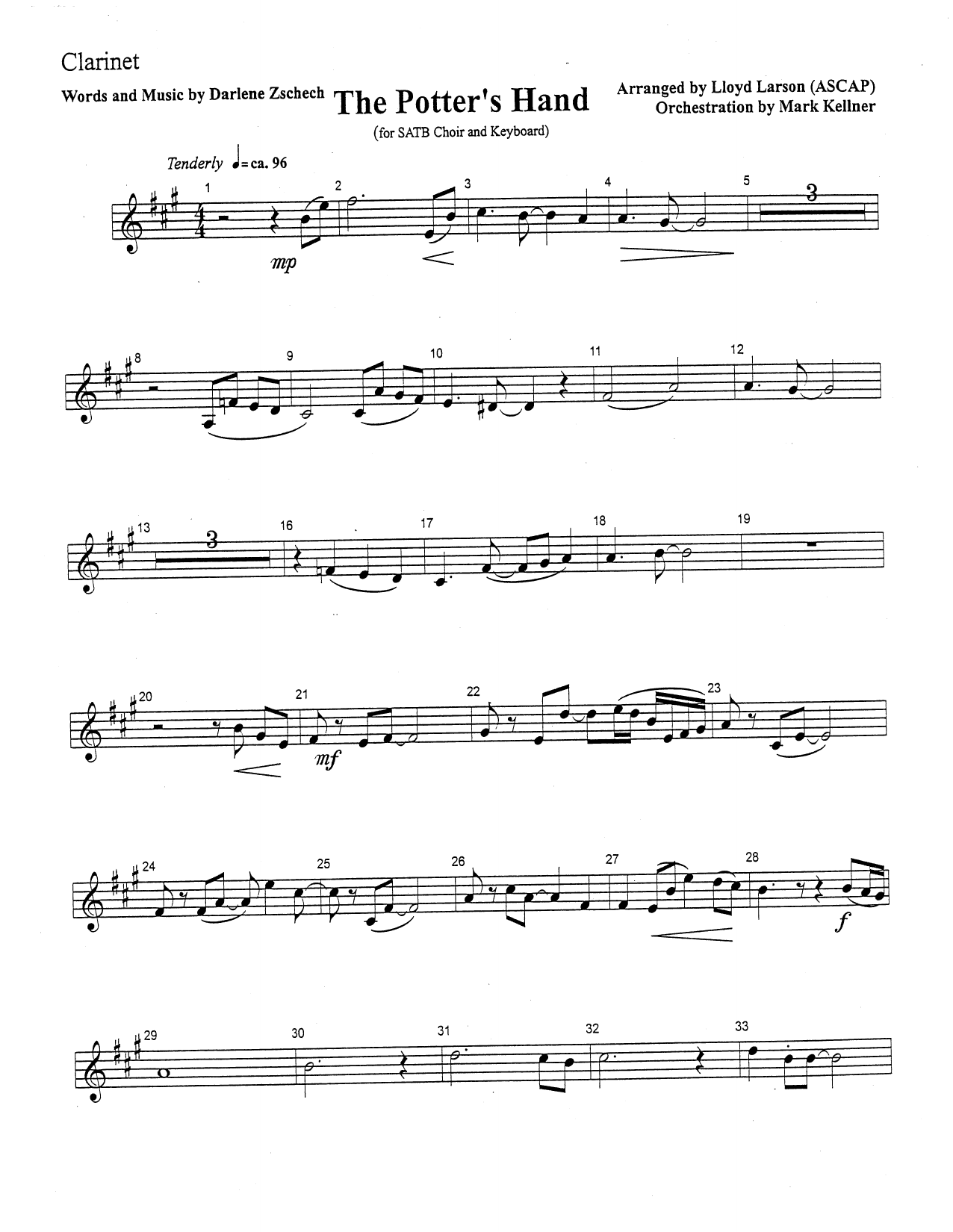 Download Mark Kellner The Potter's Hand - Clarinet Sheet Music