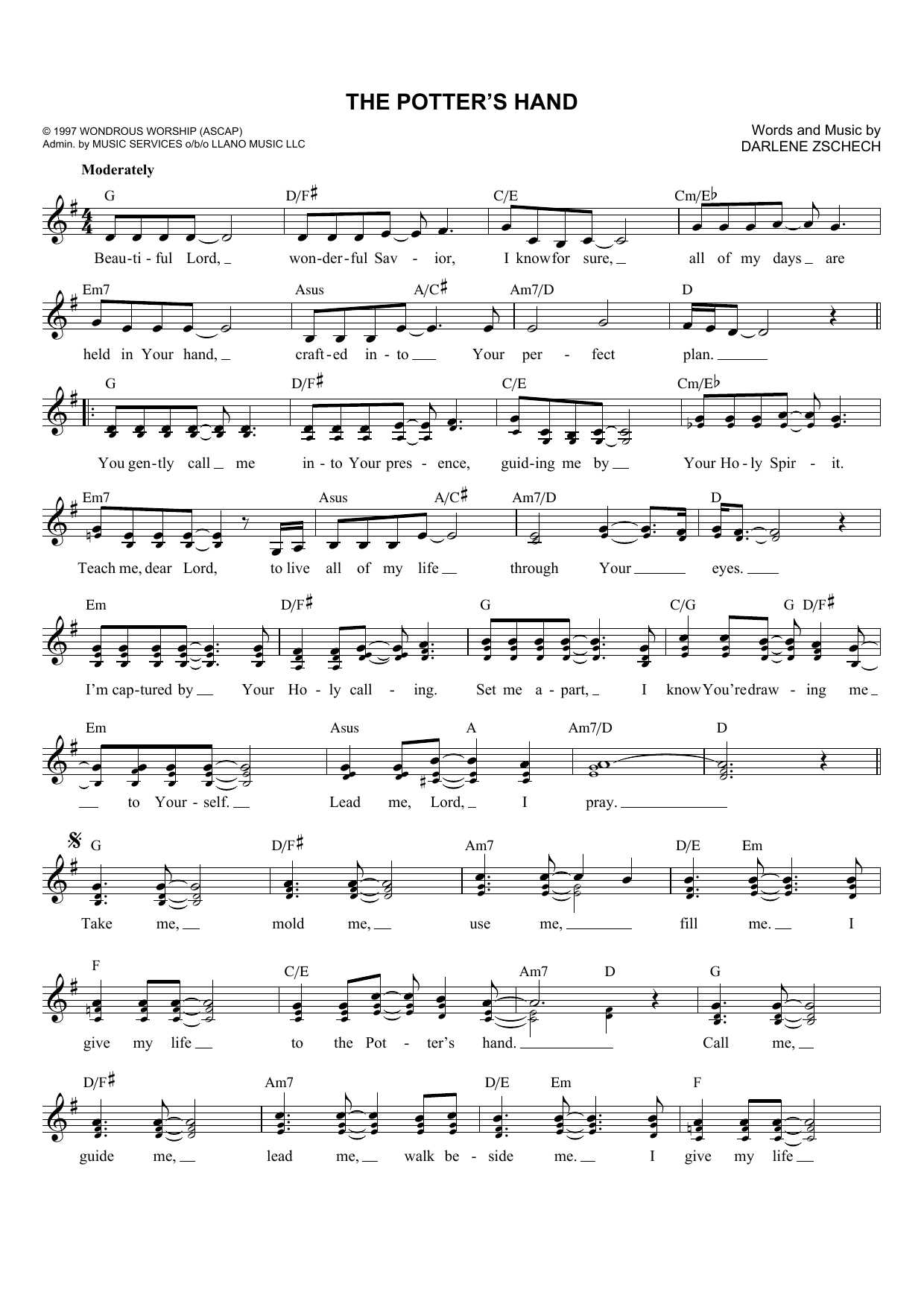 Darlene Zschech The Potter's Hand sheet music notes printable PDF score