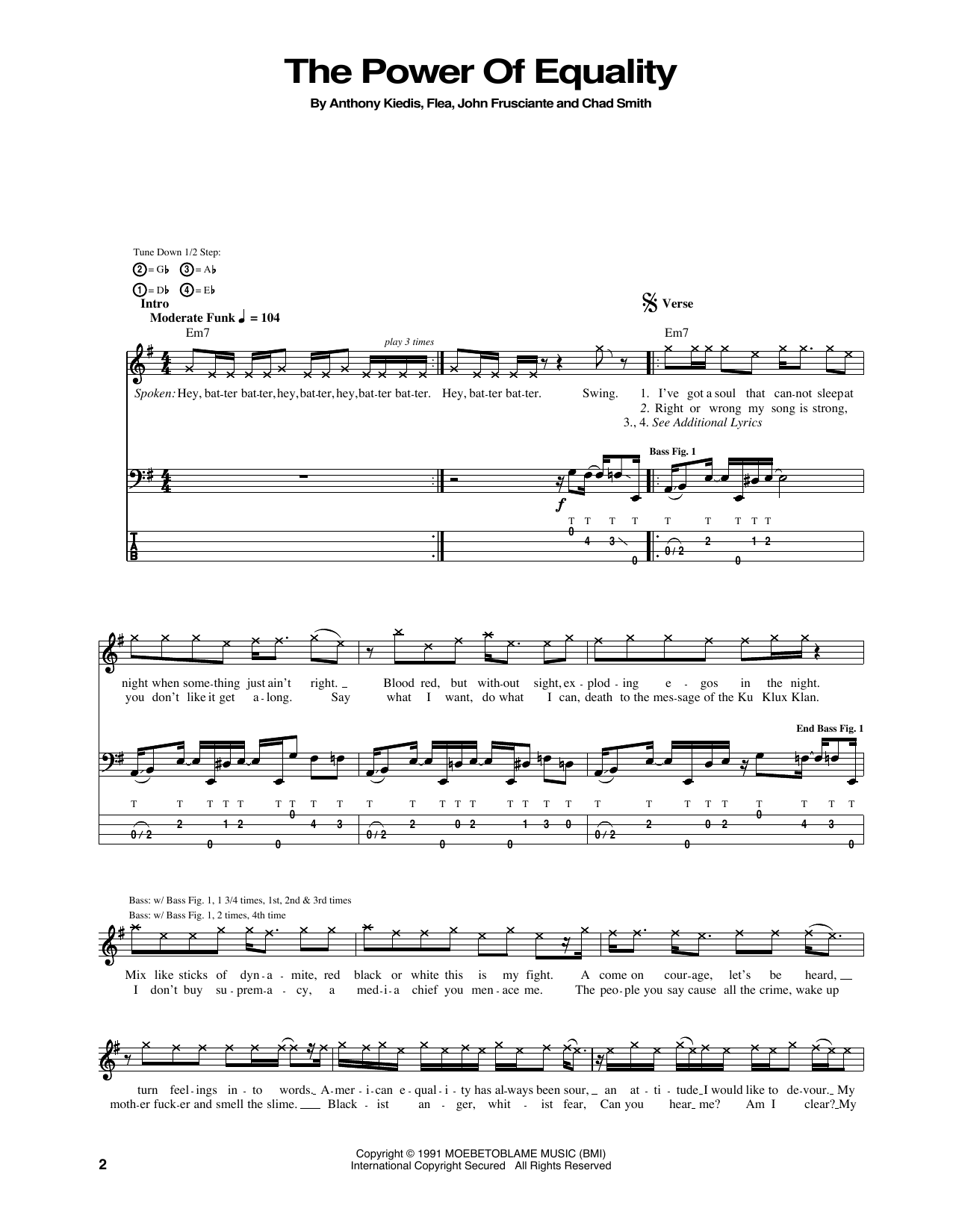 Download Red Hot Chili Peppers The Power Of Equality Sheet Music