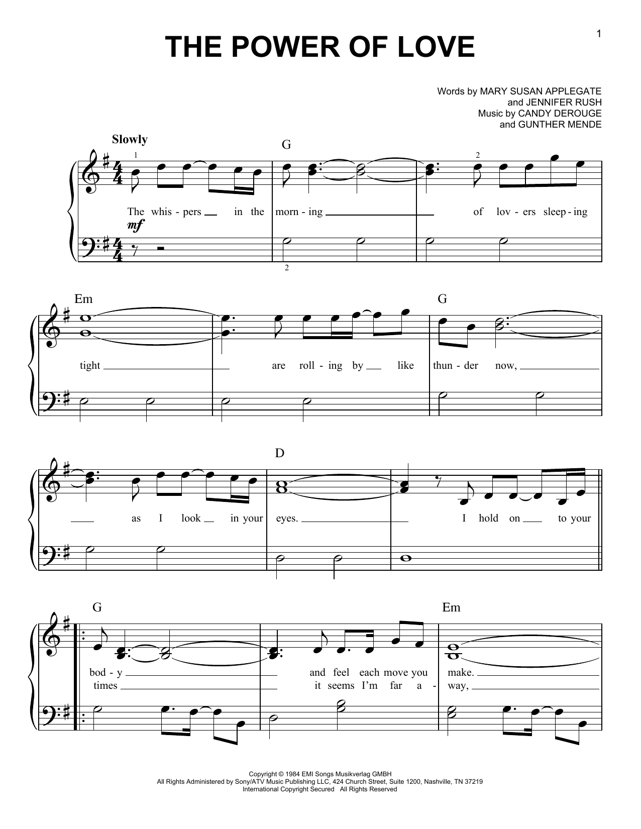 Download Celine Dion The Power Of Love Sheet Music