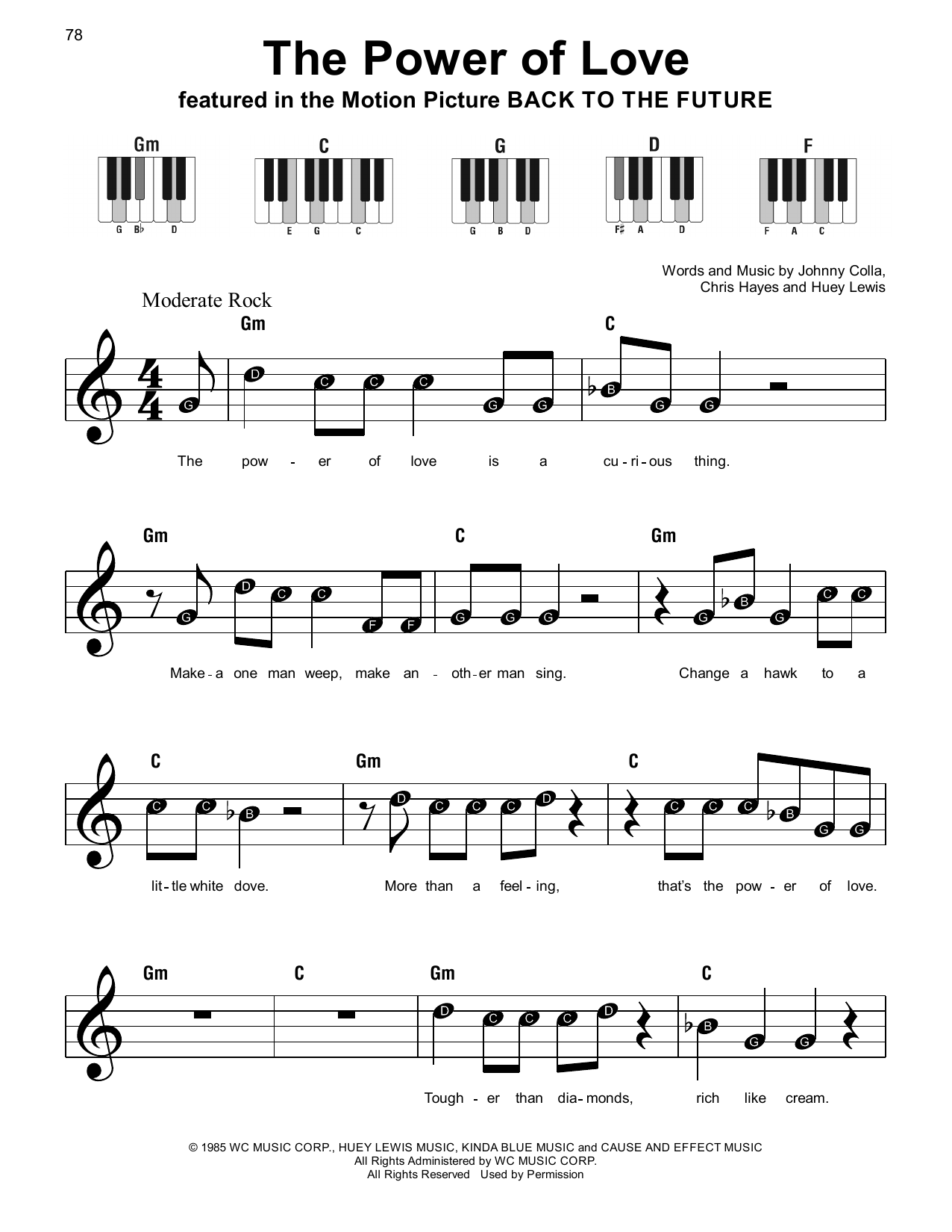 Download Huey Lewis & The News The Power Of Love Sheet Music