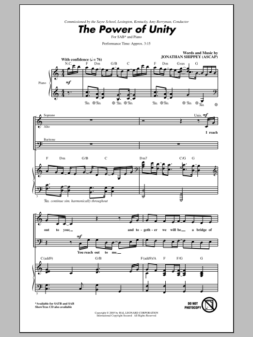 Download Jonathan Shippey The Power Of Unity Sheet Music
