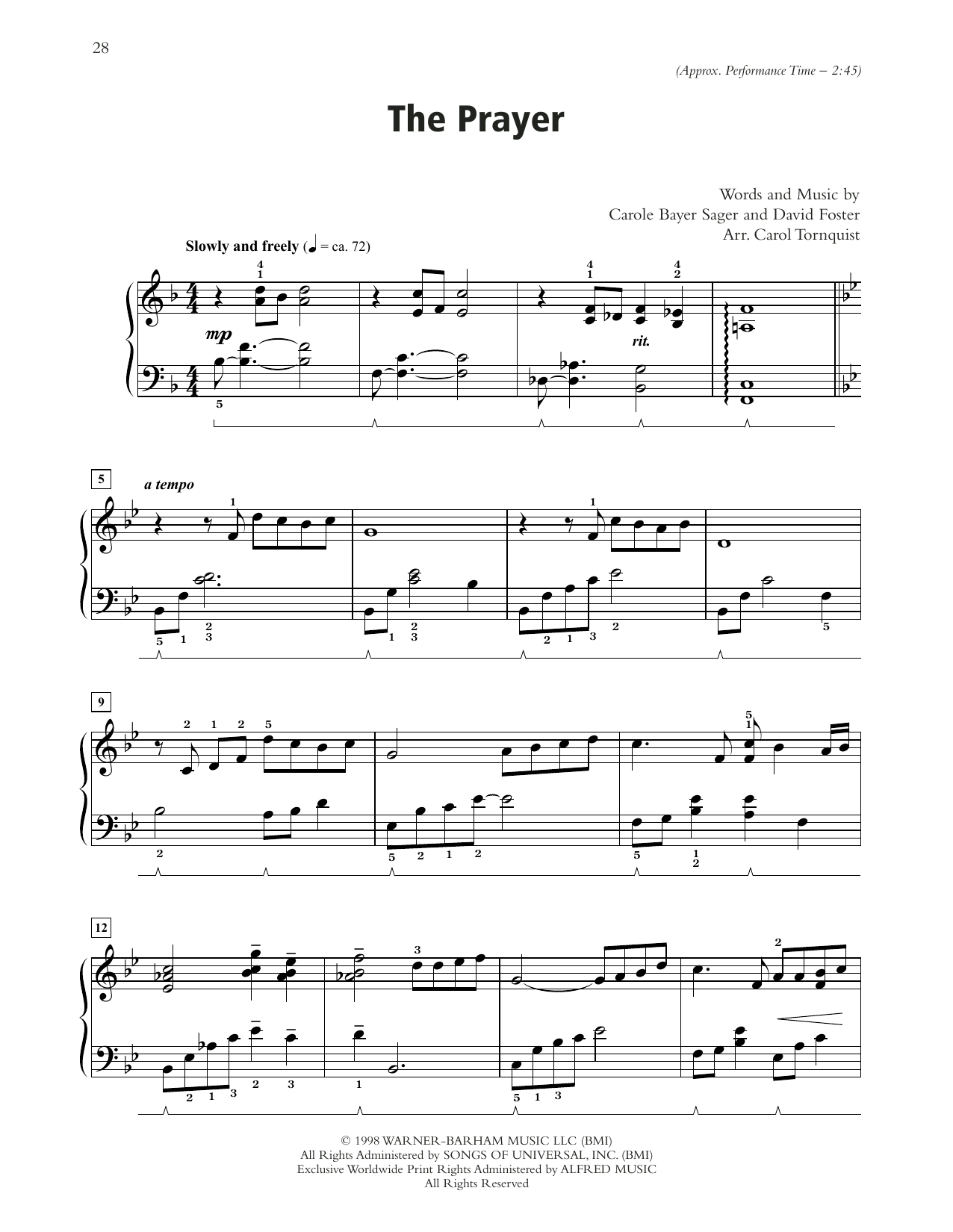 Download Celine Dion & Andrea Bocelli The Prayer (arr. Carol Tornquist) Sheet Music
