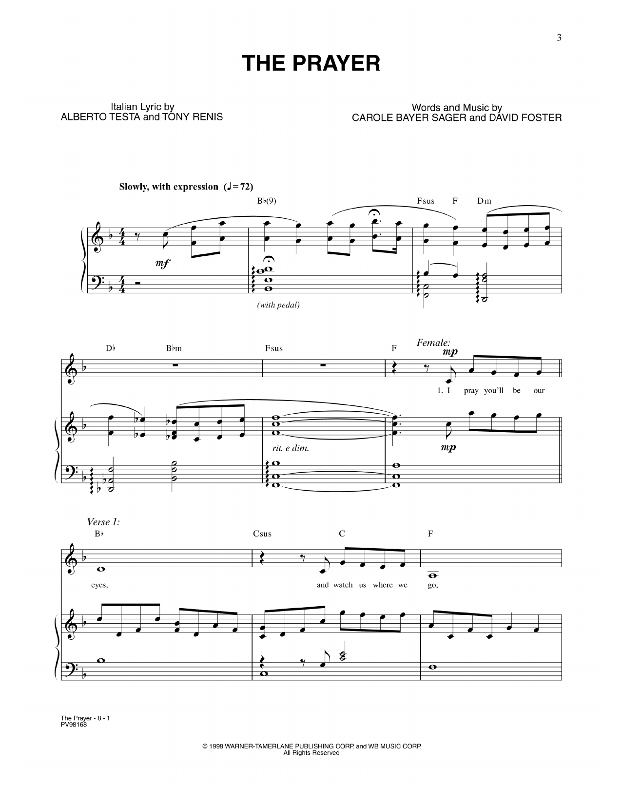 Download Celine Dion & Andrea Bocelli The Prayer (English-Language Version) Sheet Music