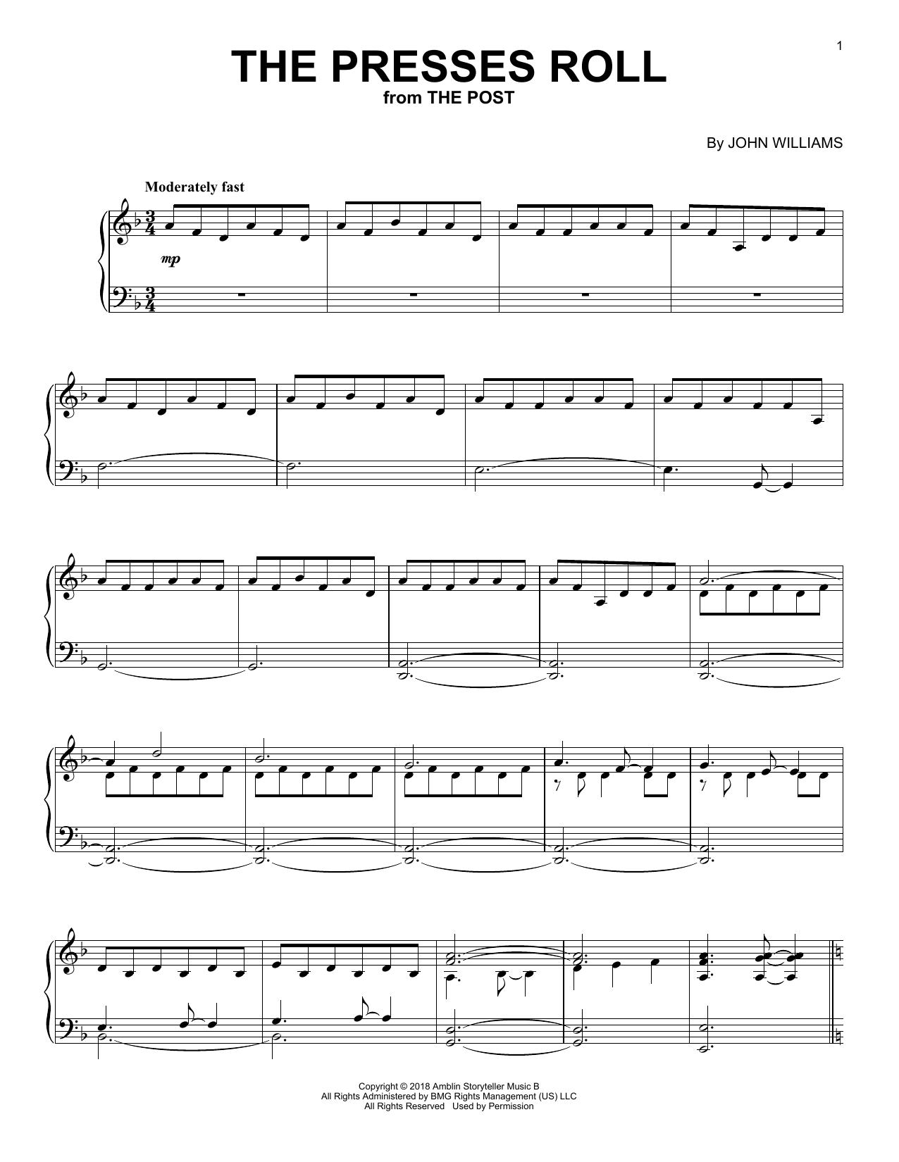 Download John Williams The Presses Roll (from The Post) Sheet Music