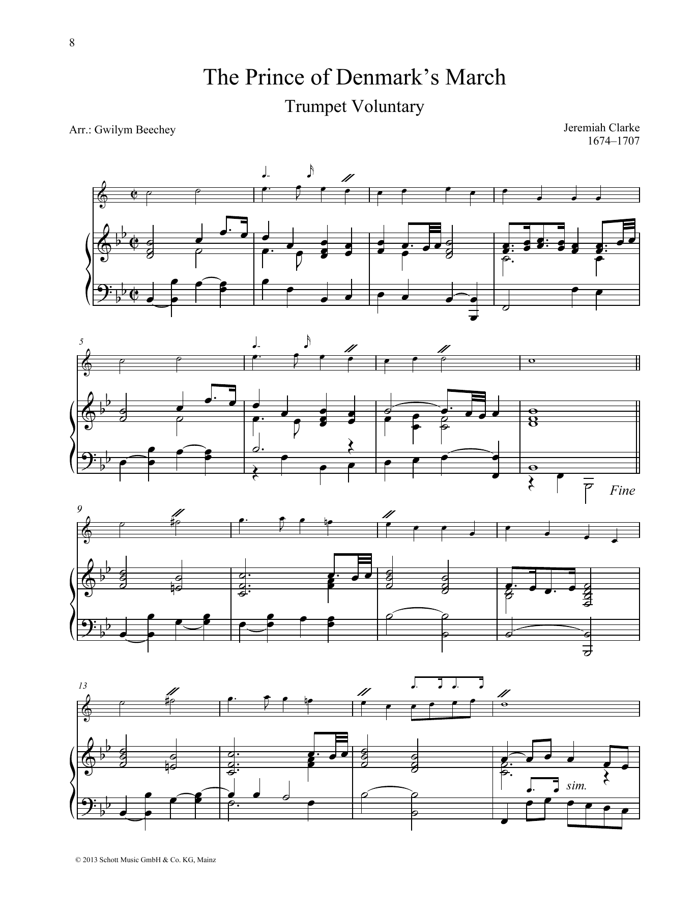 Download Gwilym Beechey The Prince of Denmark's March Sheet Music
